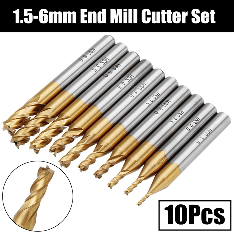Diy Cnc Router Electronics - 4-Nuten-Fräser HSS Titan-Schaftfräser-Set, 6/10 Stück, 1,5–6
