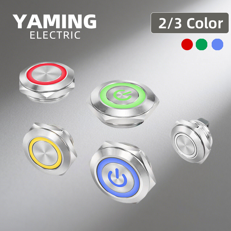 Push Button Tactile - 12/16/19/22/25/30mm Ultradünner Bi-Tri-Color-Lichtmetall-Drucktastenschalter Momentan/Rückstellend Wasserdichter Lampenindikator